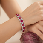 Royal Octagon Ruby Halo Statement Bracelet