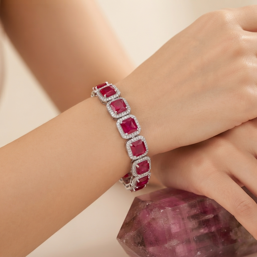 Royal Octagon Ruby Halo Statement Bracelet