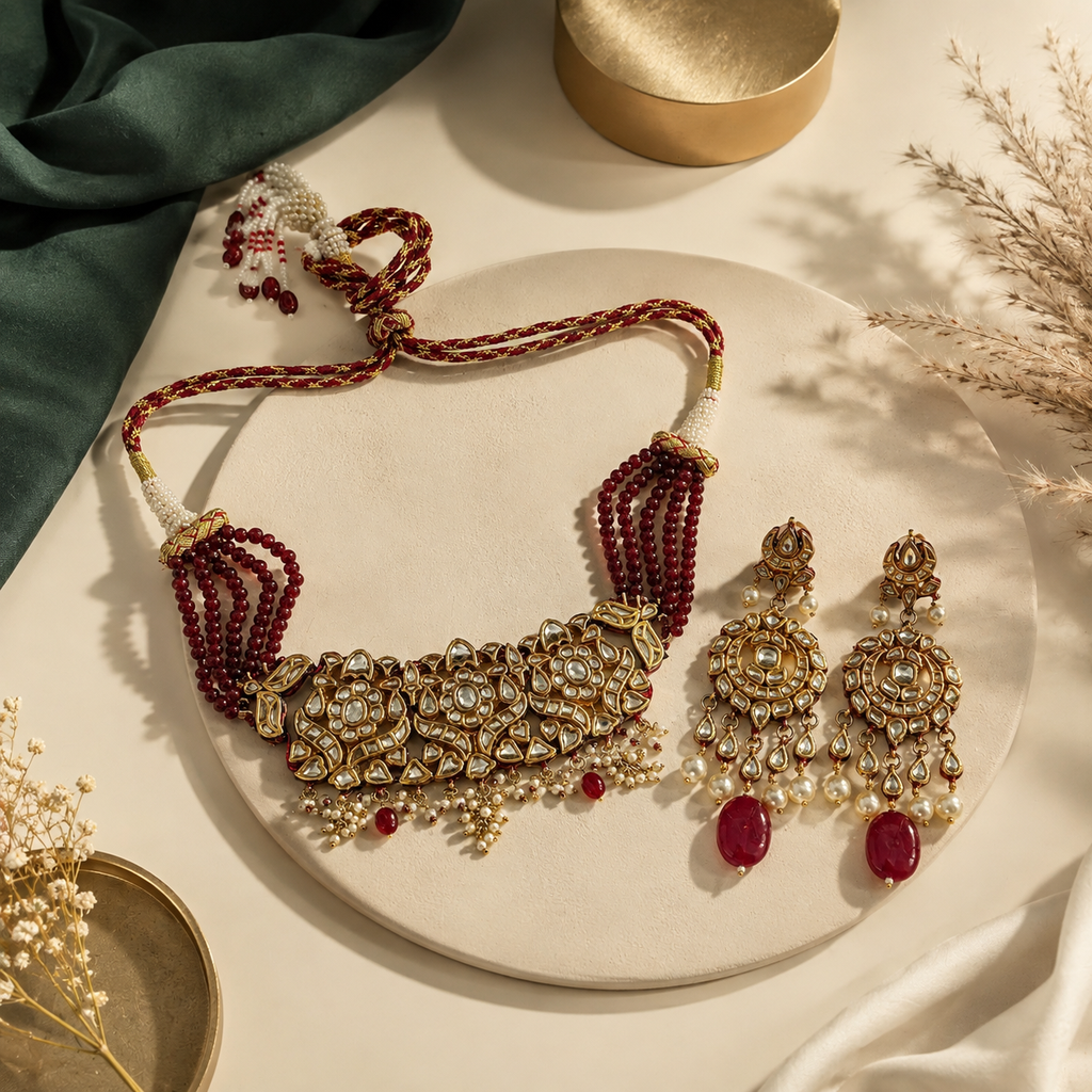 The Crimson Rajwada Kundan Choker Set