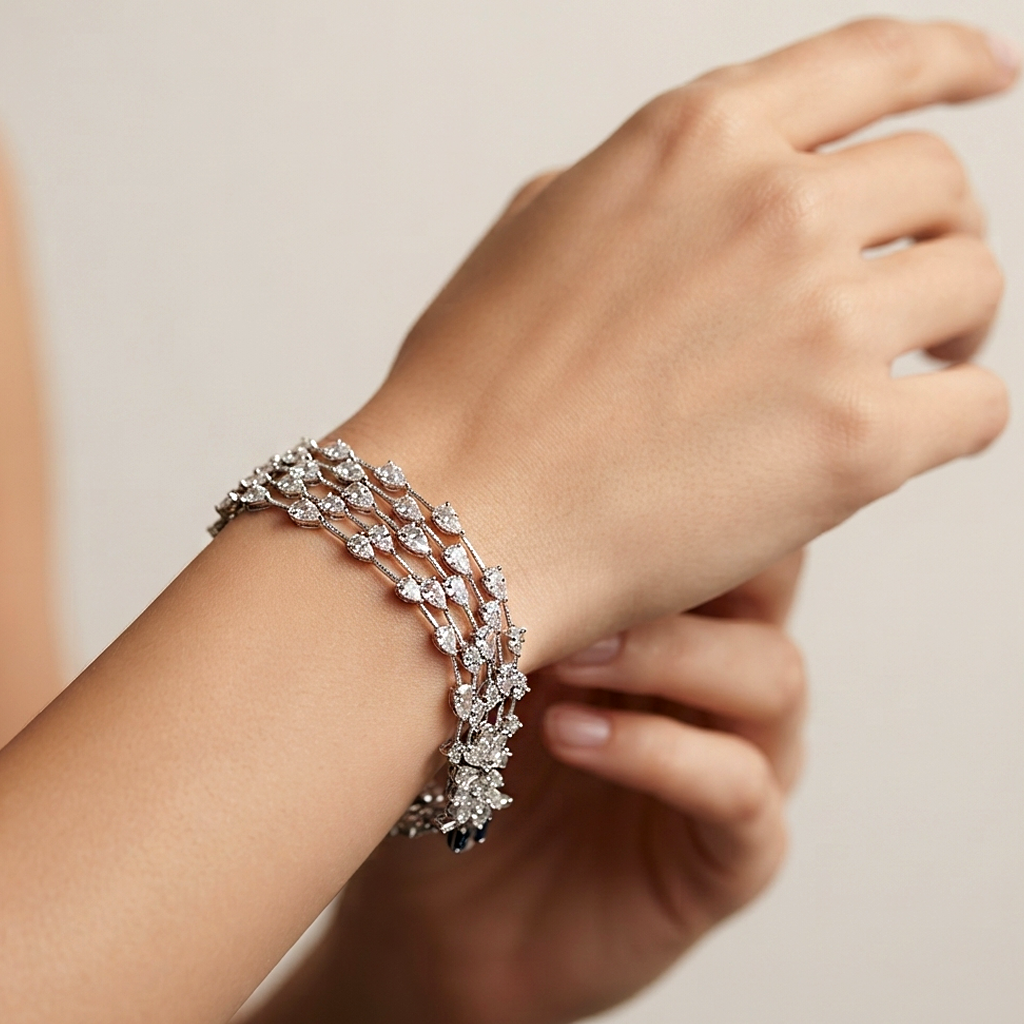 Multi-Strand Cascading Crystal Tennis Bracelet