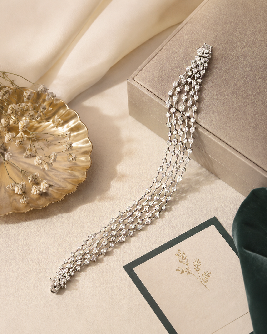 Multi-Strand Cascading Crystal Tennis Bracelet