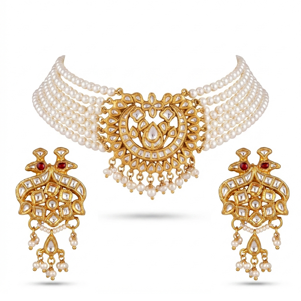 Heritage Kundan & Multi-Strand Pearl Choker Set