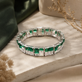 Art Deco Dual-Tone Emerald & Diamond Cut Statement Bracelet