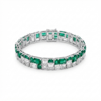 Art Deco Dual-Tone Emerald & Diamond Cut Statement Bracelet