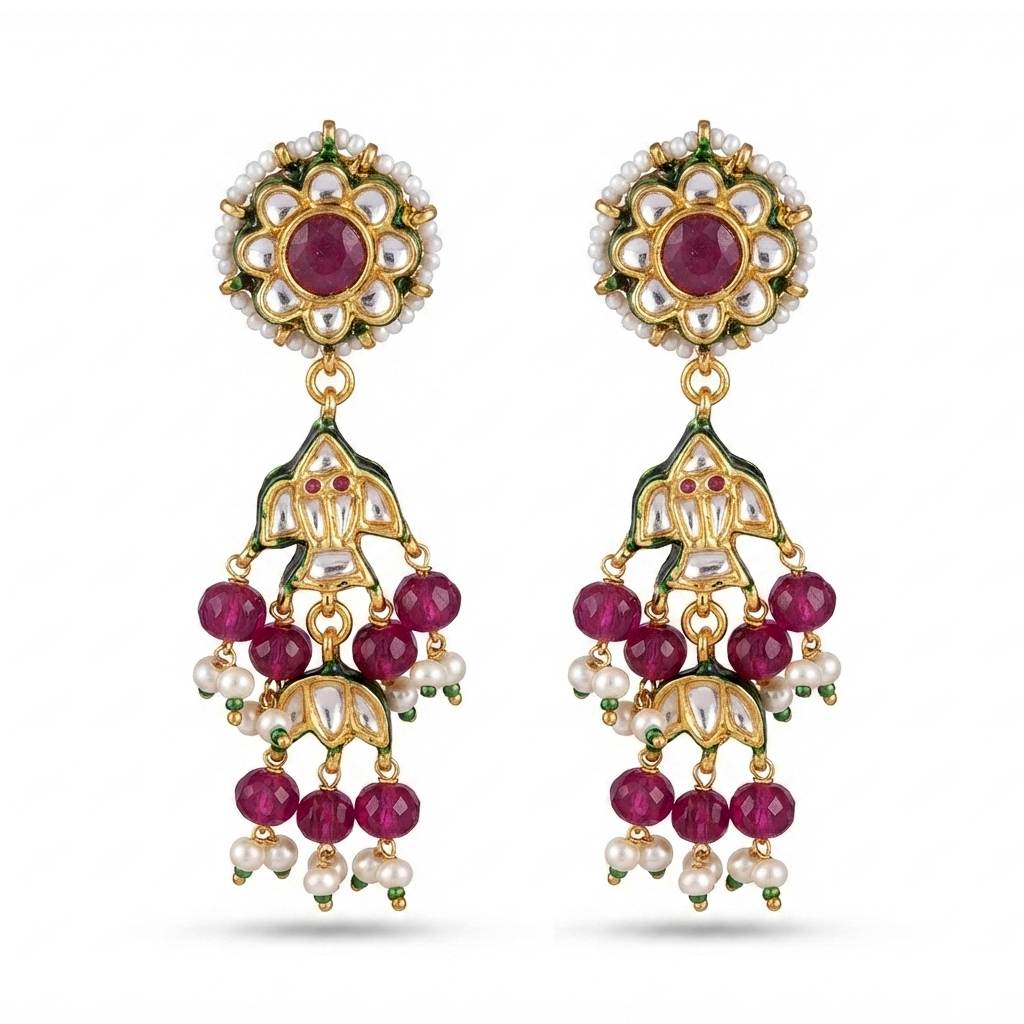 Royal Mayur & Floral Kundan Choker Set with Ruby Beads & Pearls