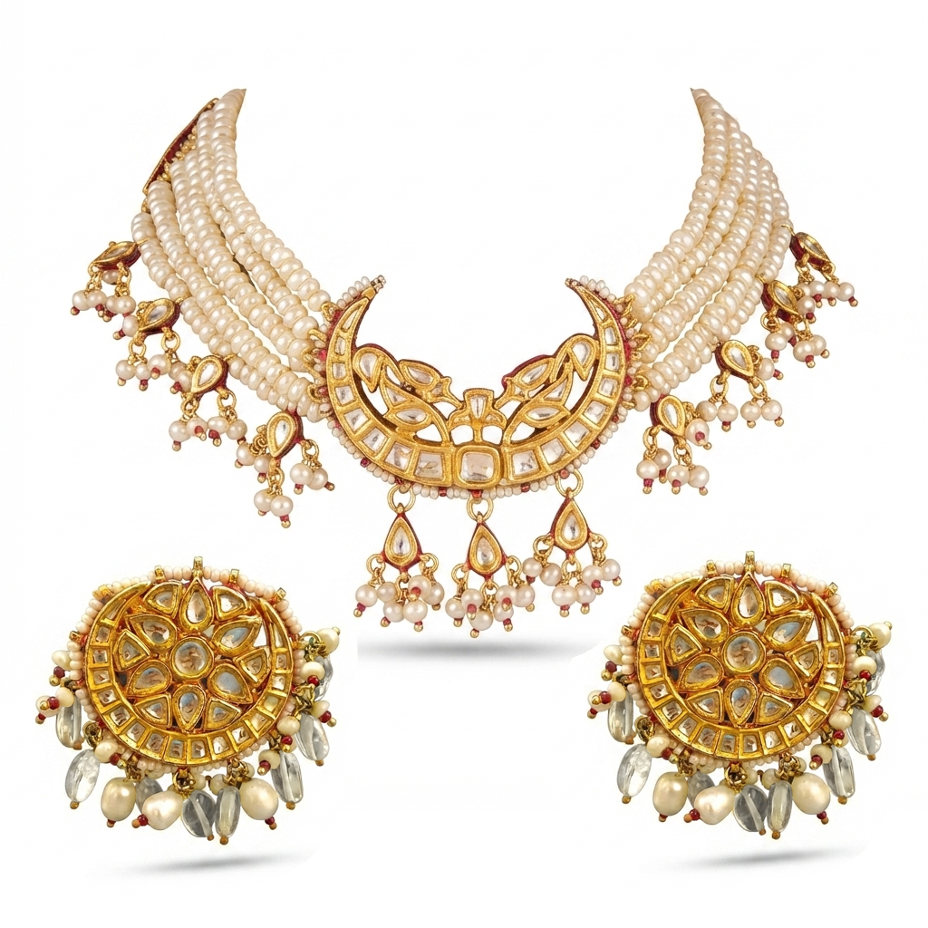 Chandrika Jadau Kundan & Pearl Choker Set