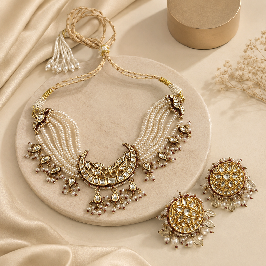 Chandrika Jadau Kundan & Pearl Choker Set