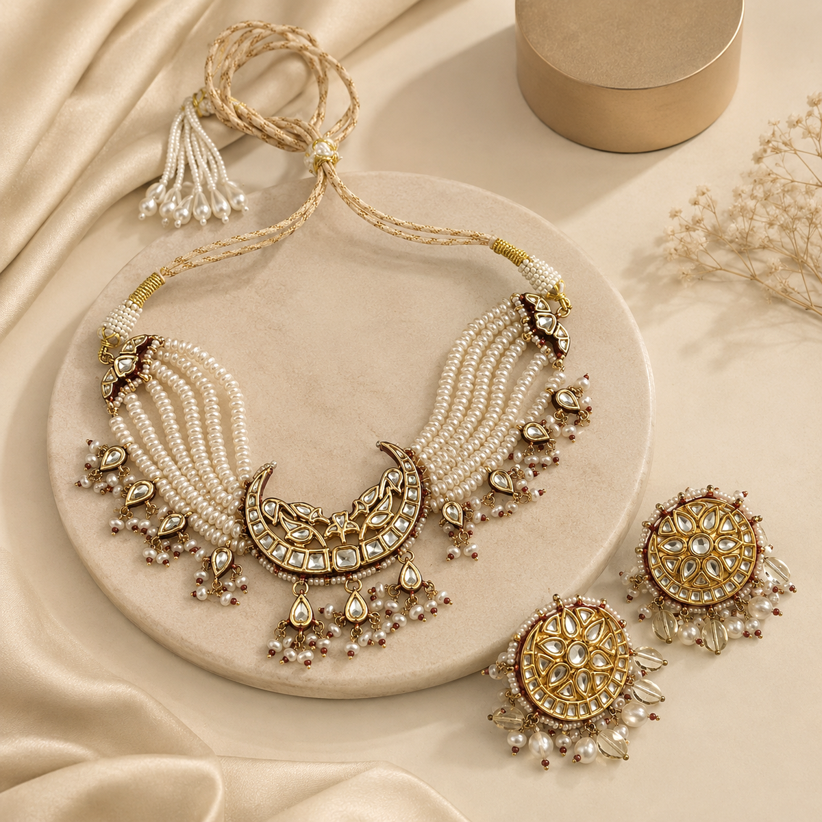 Chandrika Jadau Kundan & Pearl Choker Set