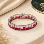 Art Deco Dual-Tone Ruby & Diamond Cut Statement Bracelet