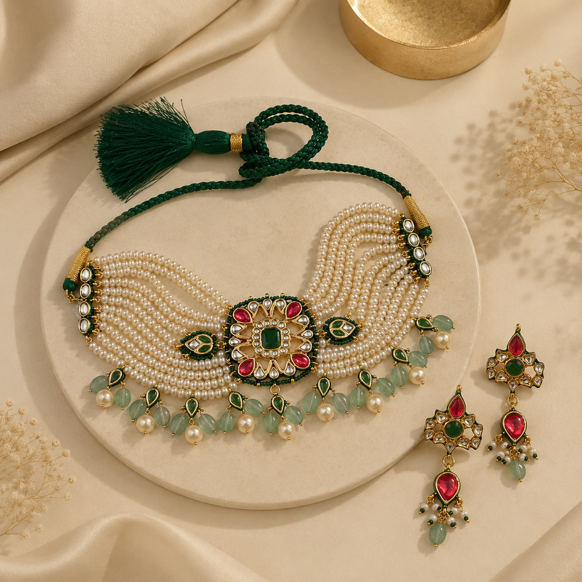 Navratna-Inspired Meenakari & Pearl Choker