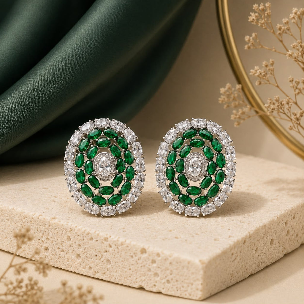 The Verdant Oval Halo Studs
