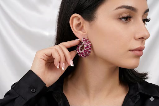 Royal Crimson Crescent Hoop Earrings