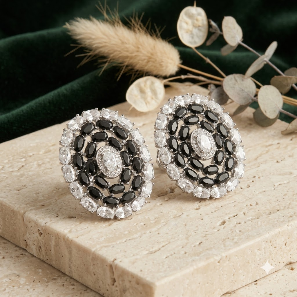 The Onyx Oval Halo Studs