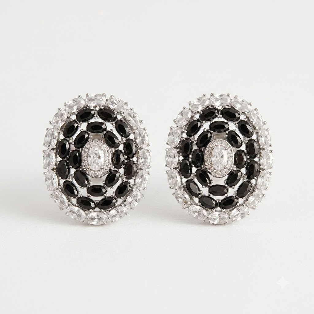 The Onyx Oval Halo Studs