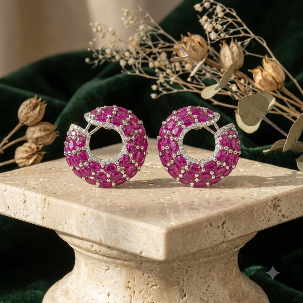 Royal Crimson Crescent Hoop Earrings