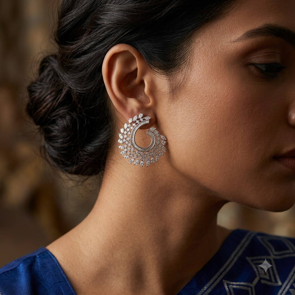 Blossom Pearl & Diamond Statement Stud Earrings