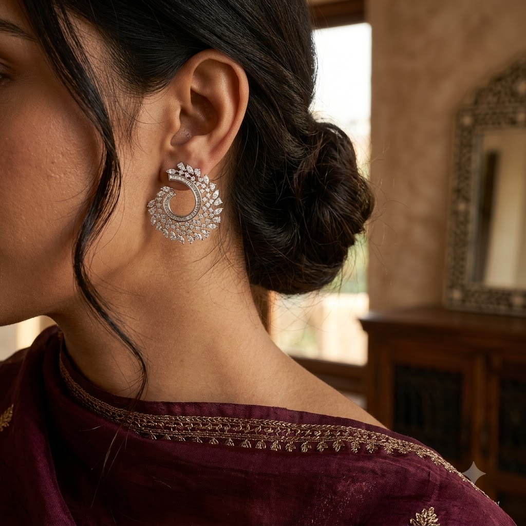 Blossom Pearl & Diamond Statement Stud Earrings