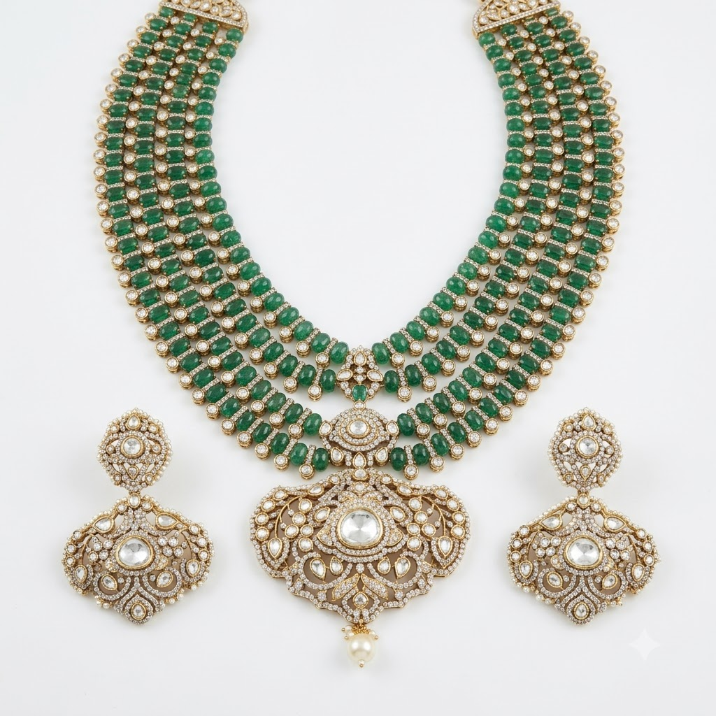 The Noor-e-Fiza Heritage Emerald & Polki Haar