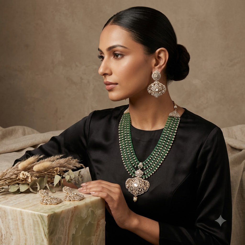 The Noor-e-Fiza Heritage Emerald & Polki Haar