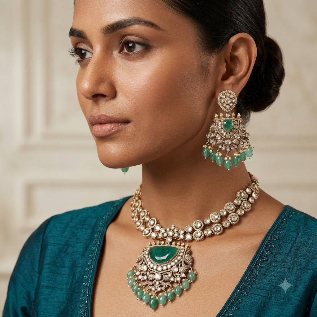 The Empress Emerald & polki Statement Set
