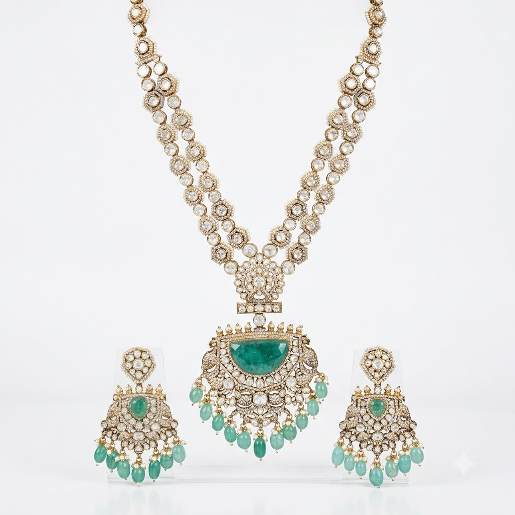 The Empress Emerald & polki Statement Set