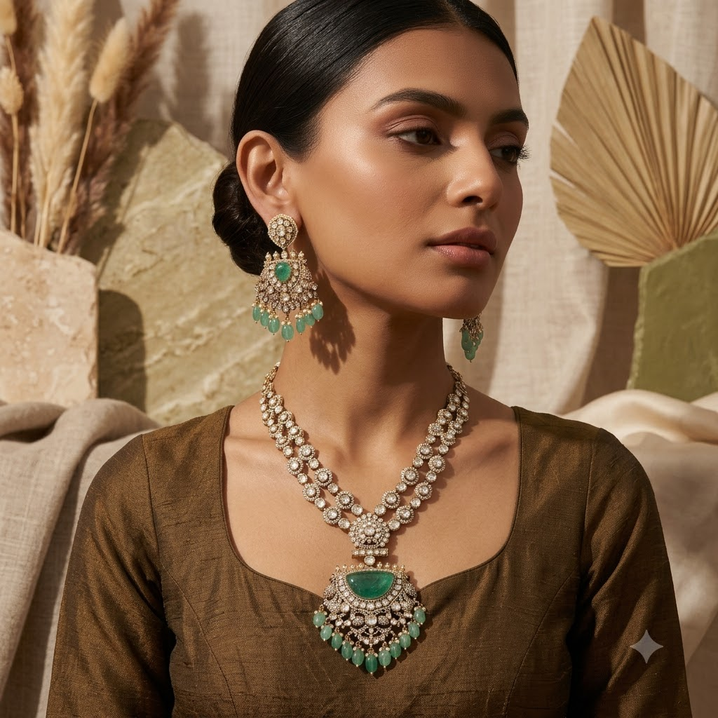 The Empress Emerald & polki Statement Set