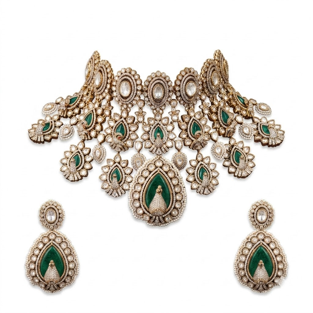 The Emerald Empress Heritage bib & Earring Set