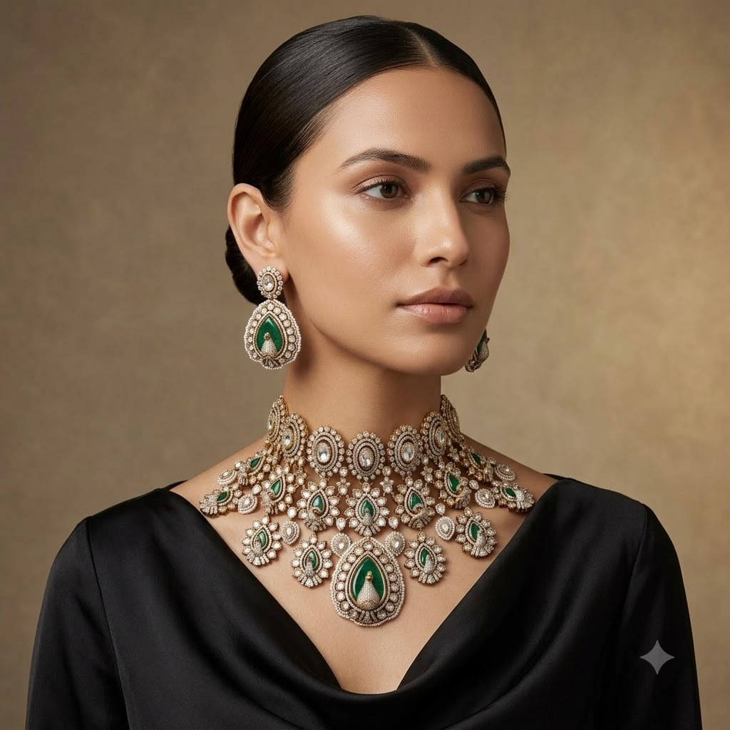 The Emerald Empress Heritage bib & Earring Set