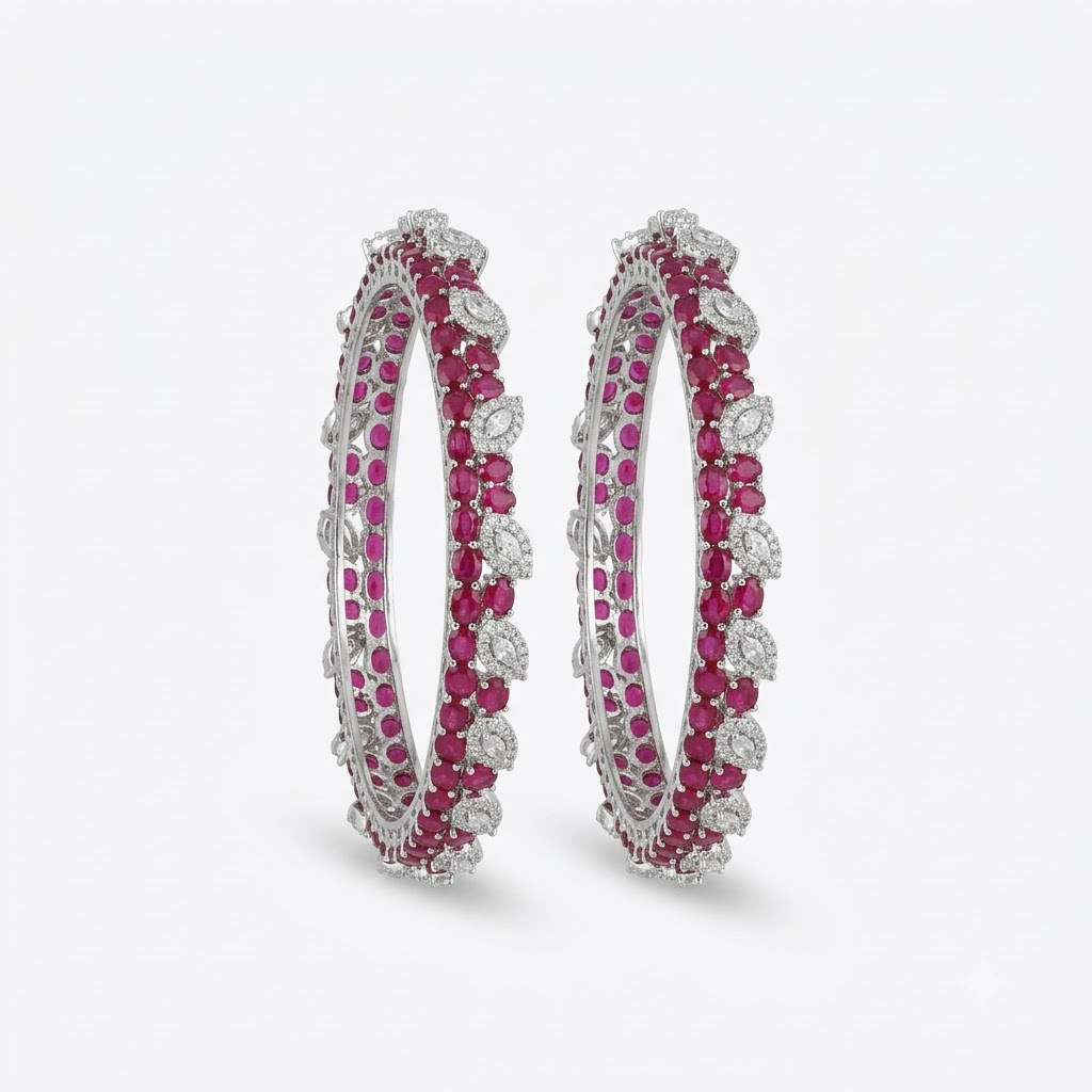 Crimson Radiance Diamond & Ruby Bangle Pair Set of 2