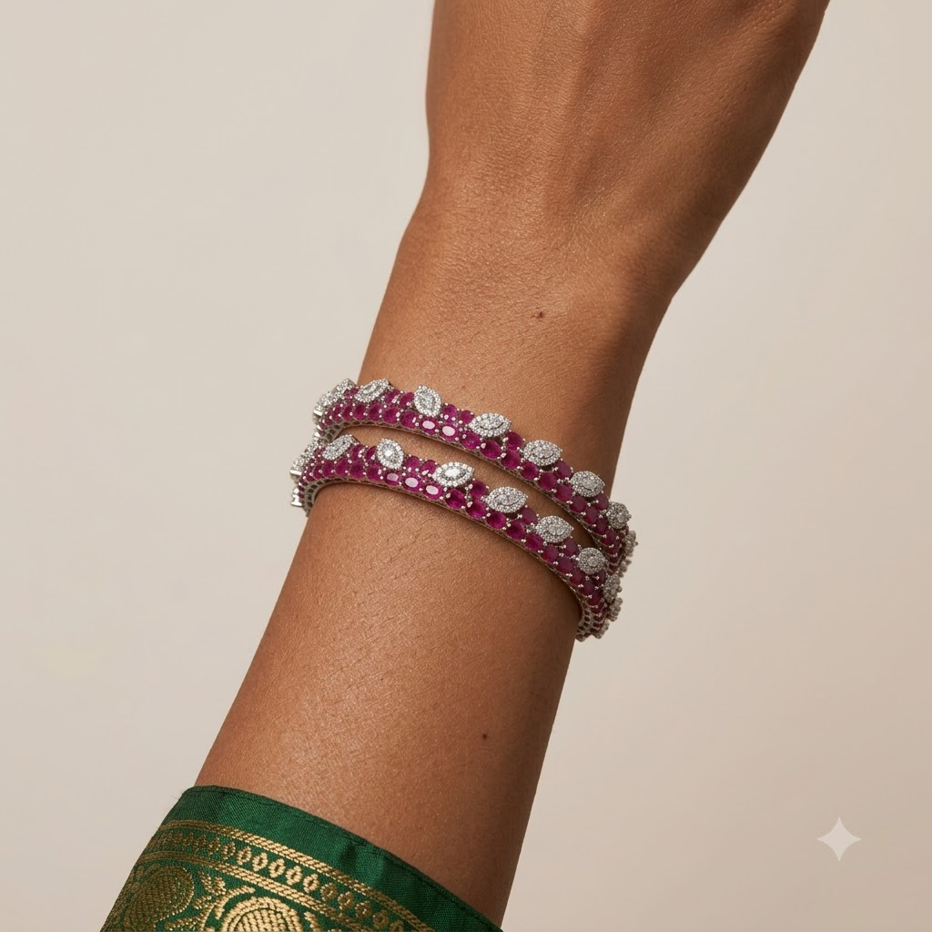 Crimson Radiance Diamond & Ruby Bangle Pair Set of 2