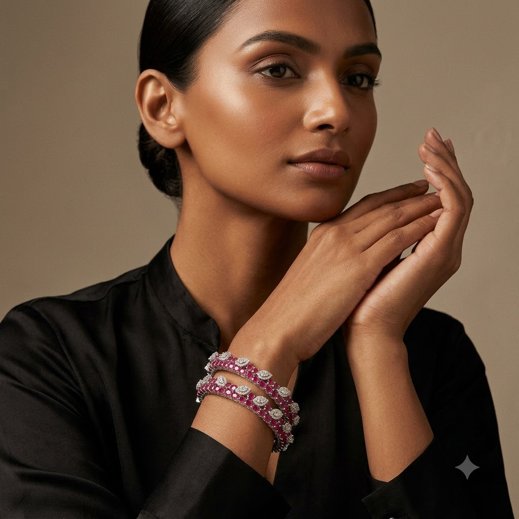 Crimson Radiance Diamond & Ruby Bangle Pair Set of 2
